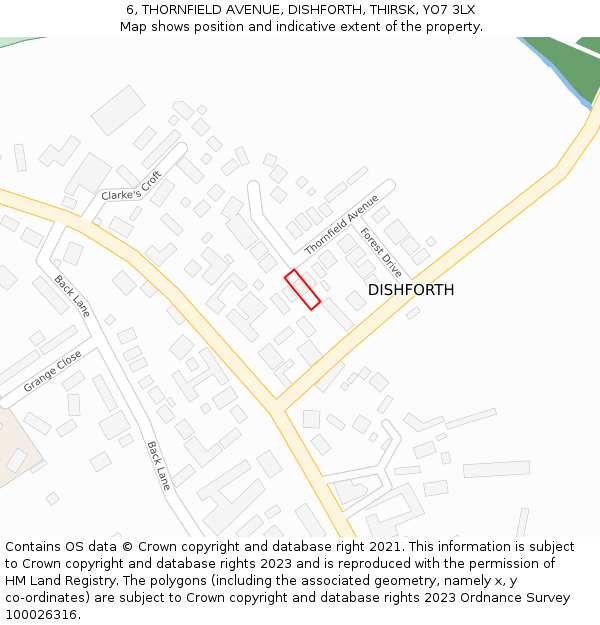 6, THORNFIELD AVENUE, DISHFORTH, THIRSK, YO7 3LX: Location map and indicative extent of plot