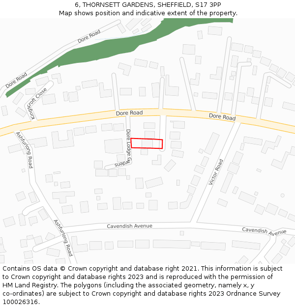 6, THORNSETT GARDENS, SHEFFIELD, S17 3PP: Location map and indicative extent of plot