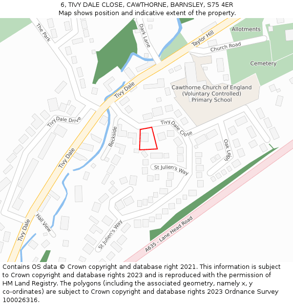 6, TIVY DALE CLOSE, CAWTHORNE, BARNSLEY, S75 4ER: Location map and indicative extent of plot