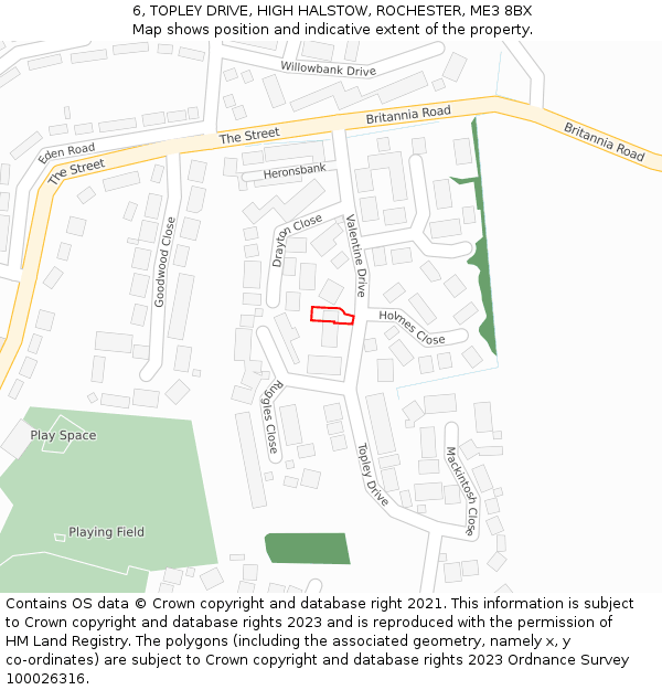 6, TOPLEY DRIVE, HIGH HALSTOW, ROCHESTER, ME3 8BX: Location map and indicative extent of plot