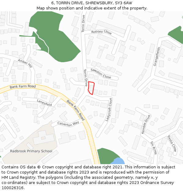 6, TORRIN DRIVE, SHREWSBURY, SY3 6AW: Location map and indicative extent of plot