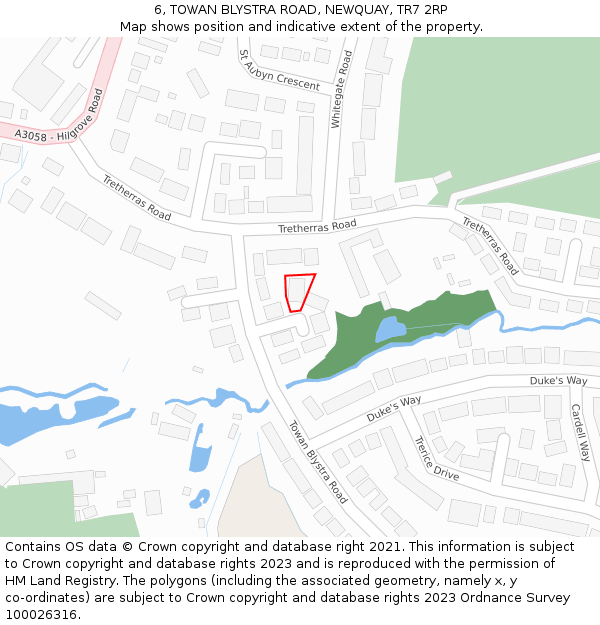 6, TOWAN BLYSTRA ROAD, NEWQUAY, TR7 2RP: Location map and indicative extent of plot