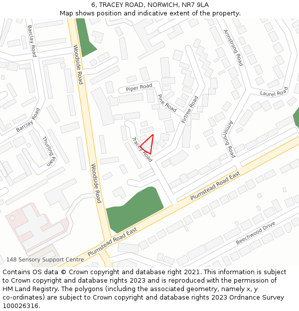 6, TRACEY ROAD, NORWICH, NR7 9LA: Location map and indicative extent of plot