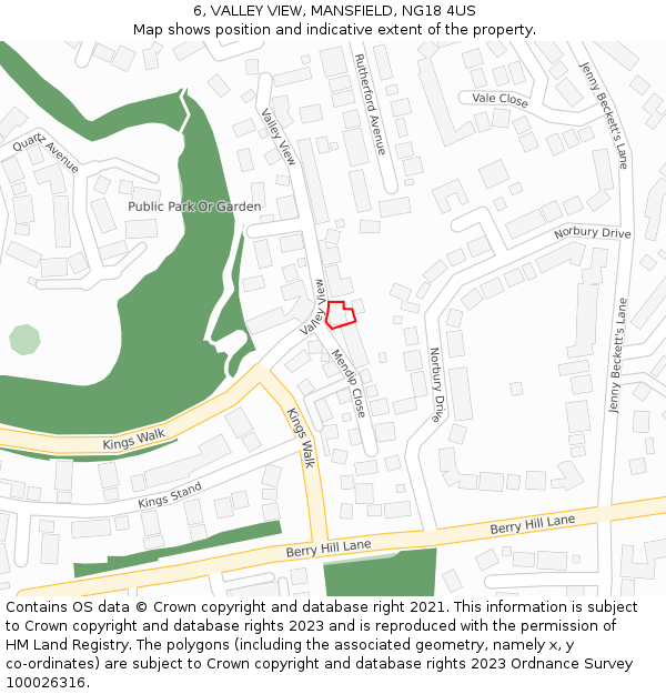 6, VALLEY VIEW, MANSFIELD, NG18 4US: Location map and indicative extent of plot