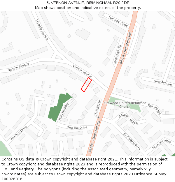 6, VERNON AVENUE, BIRMINGHAM, B20 1DE: Location map and indicative extent of plot