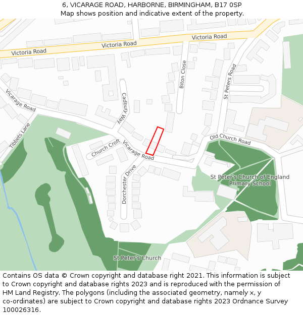 6, VICARAGE ROAD, HARBORNE, BIRMINGHAM, B17 0SP: Location map and indicative extent of plot