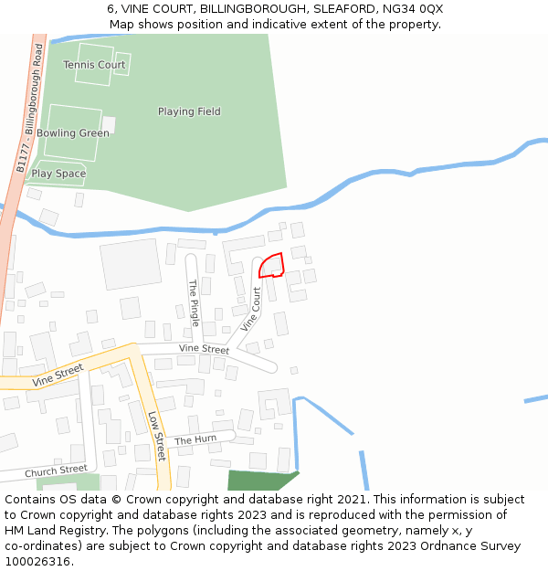 6, VINE COURT, BILLINGBOROUGH, SLEAFORD, NG34 0QX: Location map and indicative extent of plot