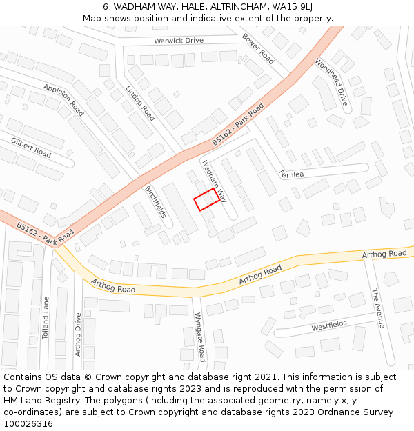 6, WADHAM WAY, HALE, ALTRINCHAM, WA15 9LJ: Location map and indicative extent of plot