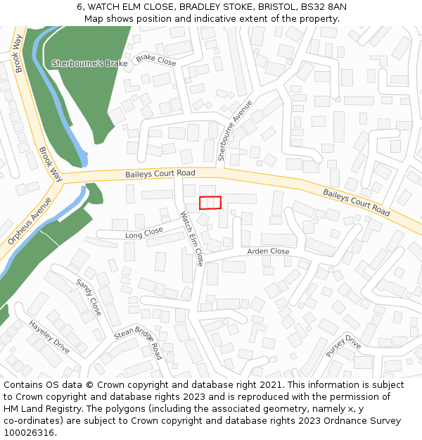 6, WATCH ELM CLOSE, BRADLEY STOKE, BRISTOL, BS32 8AN: Location map and indicative extent of plot