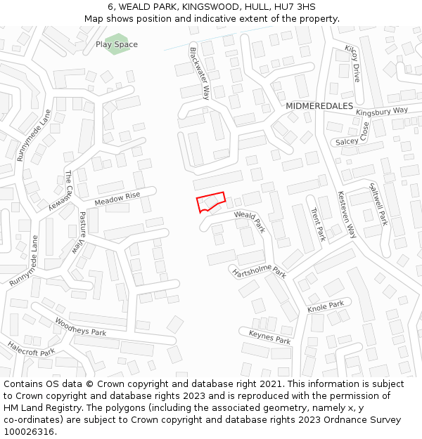 6, WEALD PARK, KINGSWOOD, HULL, HU7 3HS: Location map and indicative extent of plot