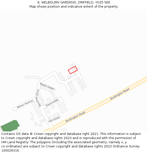 6, WELBOURN GARDENS, DRIFFIELD, YO25 5EE: Location map and indicative extent of plot