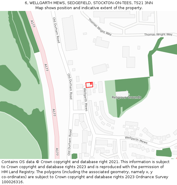 6, WELLGARTH MEWS, SEDGEFIELD, STOCKTON-ON-TEES, TS21 3NN: Location map and indicative extent of plot