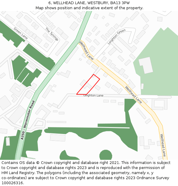 6, WELLHEAD LANE, WESTBURY, BA13 3PW: Location map and indicative extent of plot