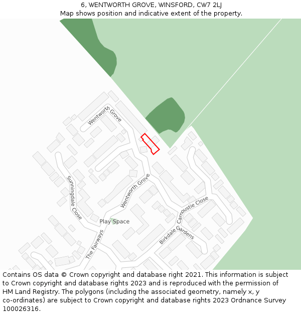 6, WENTWORTH GROVE, WINSFORD, CW7 2LJ: Location map and indicative extent of plot