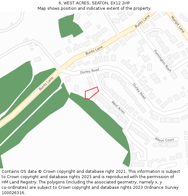 6, WEST ACRES, SEATON, EX12 2HP: Location map and indicative extent of plot