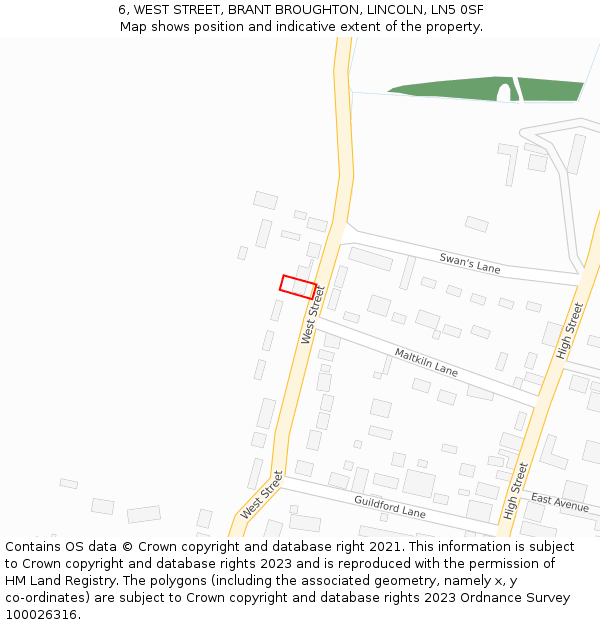 6, WEST STREET, BRANT BROUGHTON, LINCOLN, LN5 0SF: Location map and indicative extent of plot