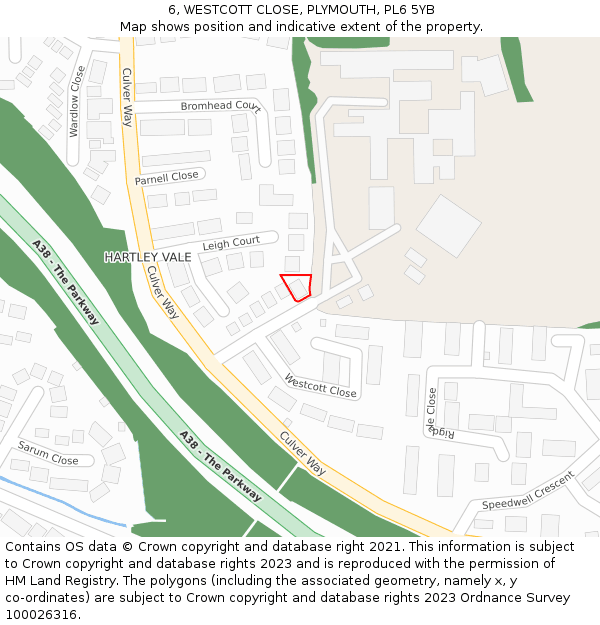 6, WESTCOTT CLOSE, PLYMOUTH, PL6 5YB: Location map and indicative extent of plot