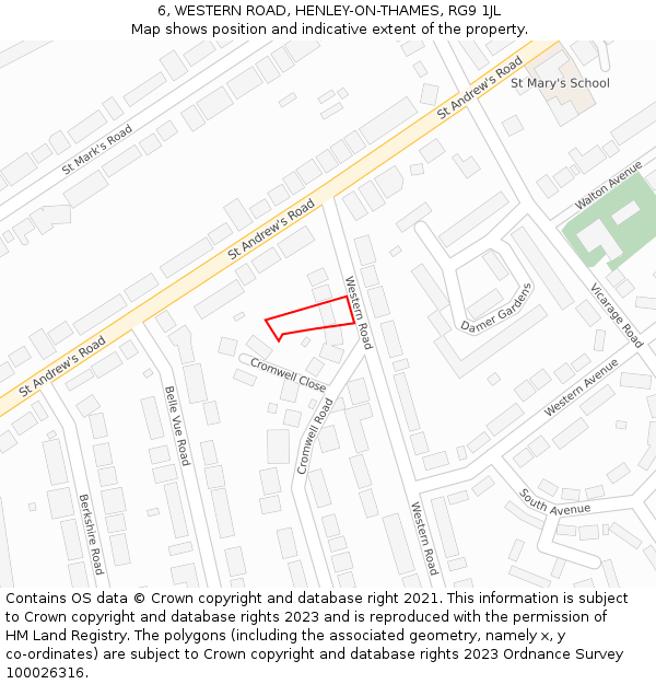 6, WESTERN ROAD, HENLEY-ON-THAMES, RG9 1JL: Location map and indicative extent of plot