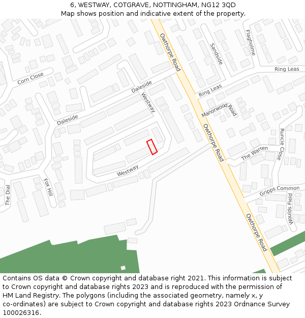 6, WESTWAY, COTGRAVE, NOTTINGHAM, NG12 3QD: Location map and indicative extent of plot