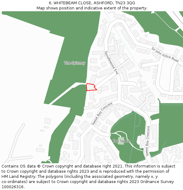 6, WHITEBEAM CLOSE, ASHFORD, TN23 3QG: Location map and indicative extent of plot