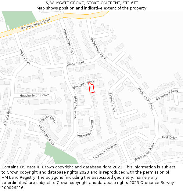 6, WHYGATE GROVE, STOKE-ON-TRENT, ST1 6TE: Location map and indicative extent of plot