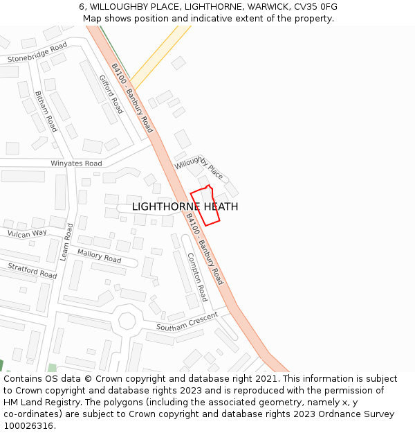 6, WILLOUGHBY PLACE, LIGHTHORNE, WARWICK, CV35 0FG: Location map and indicative extent of plot