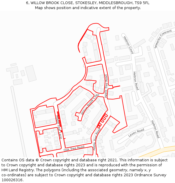 6, WILLOW BROOK CLOSE, STOKESLEY, MIDDLESBROUGH, TS9 5FL: Location map and indicative extent of plot