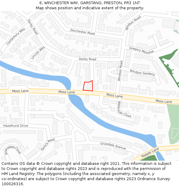 6, WINCHESTER WAY, GARSTANG, PRESTON, PR3 1NT: Location map and indicative extent of plot