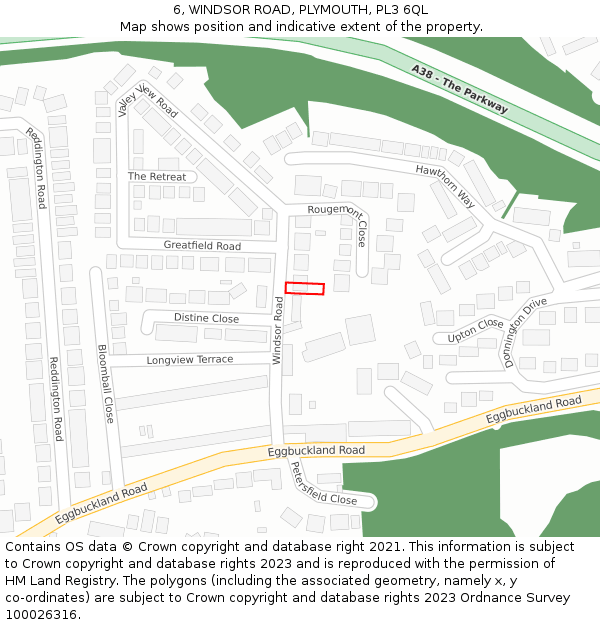 6, WINDSOR ROAD, PLYMOUTH, PL3 6QL: Location map and indicative extent of plot