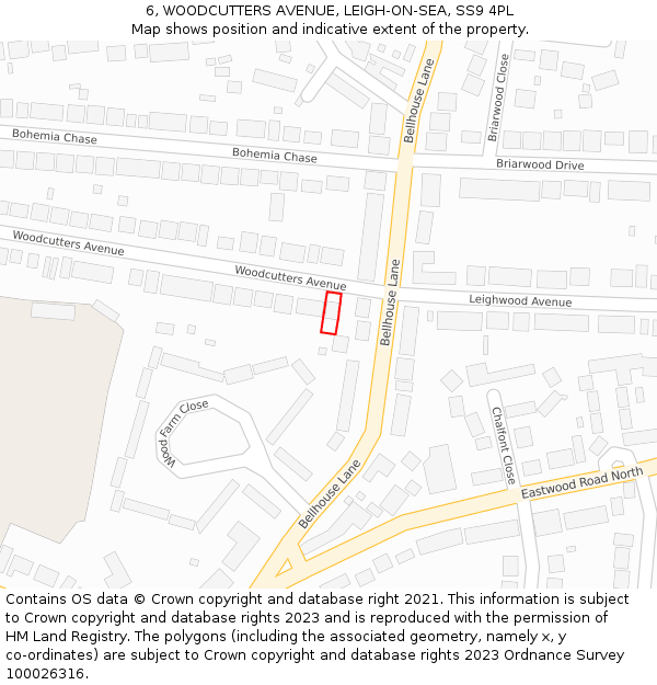 6, WOODCUTTERS AVENUE, LEIGH-ON-SEA, SS9 4PL: Location map and indicative extent of plot