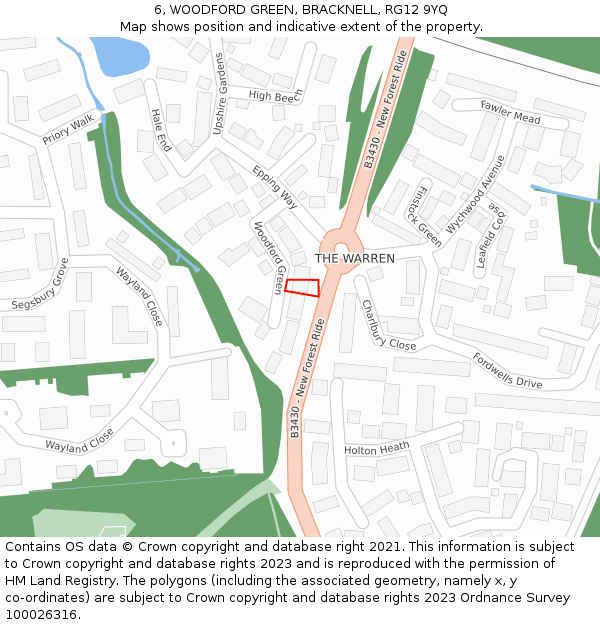 6, WOODFORD GREEN, BRACKNELL, RG12 9YQ: Location map and indicative extent of plot