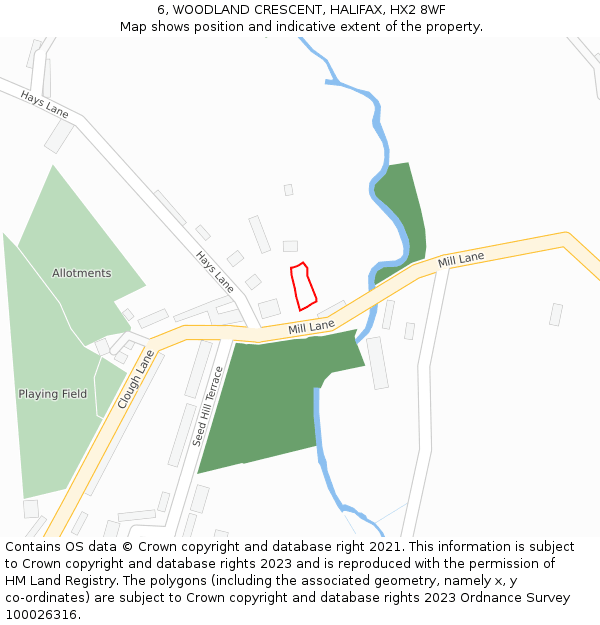 6, WOODLAND CRESCENT, HALIFAX, HX2 8WF: Location map and indicative extent of plot