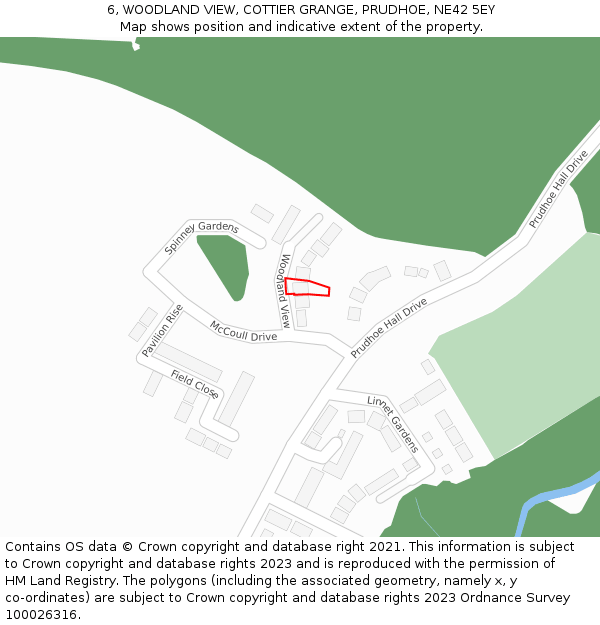 6, WOODLAND VIEW, COTTIER GRANGE, PRUDHOE, NE42 5EY: Location map and indicative extent of plot