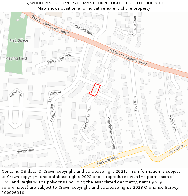 6, WOODLANDS DRIVE, SKELMANTHORPE, HUDDERSFIELD, HD8 9DB: Location map and indicative extent of plot