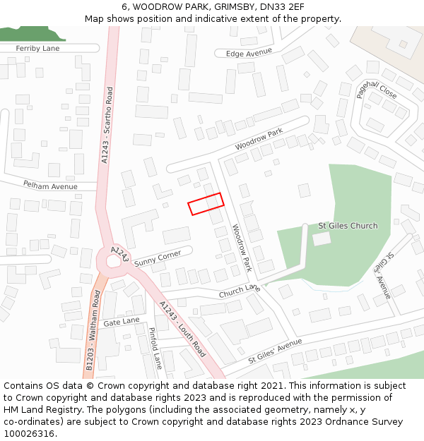 6, WOODROW PARK, GRIMSBY, DN33 2EF: Location map and indicative extent of plot