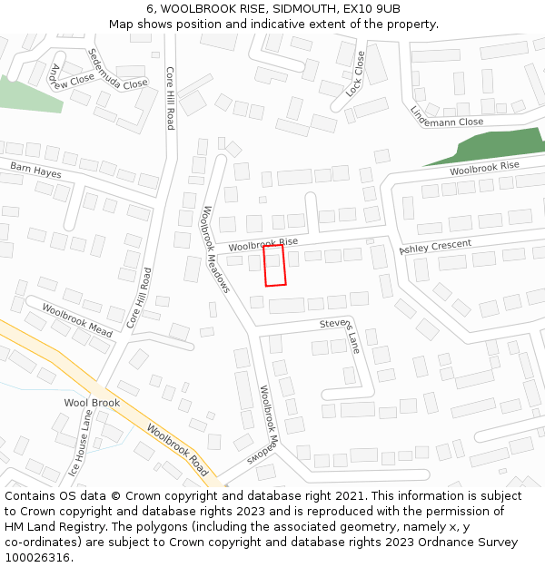 6, WOOLBROOK RISE, SIDMOUTH, EX10 9UB: Location map and indicative extent of plot