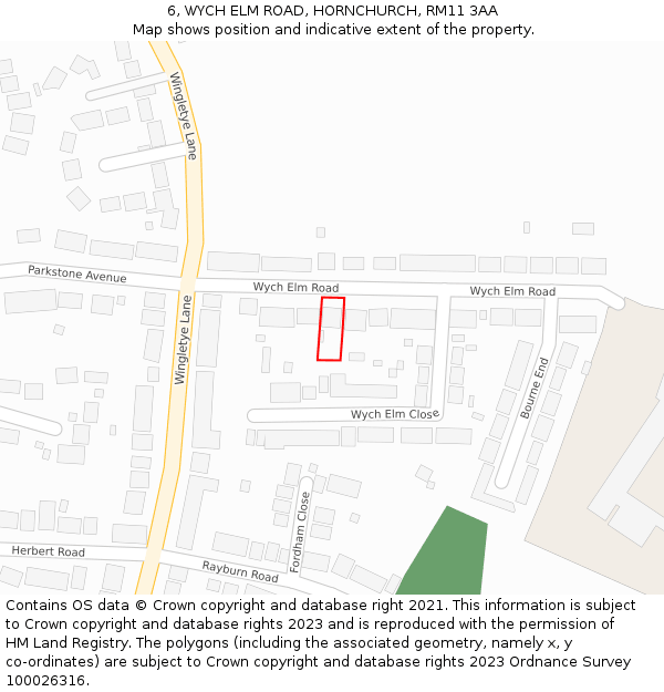 6, WYCH ELM ROAD, HORNCHURCH, RM11 3AA: Location map and indicative extent of plot