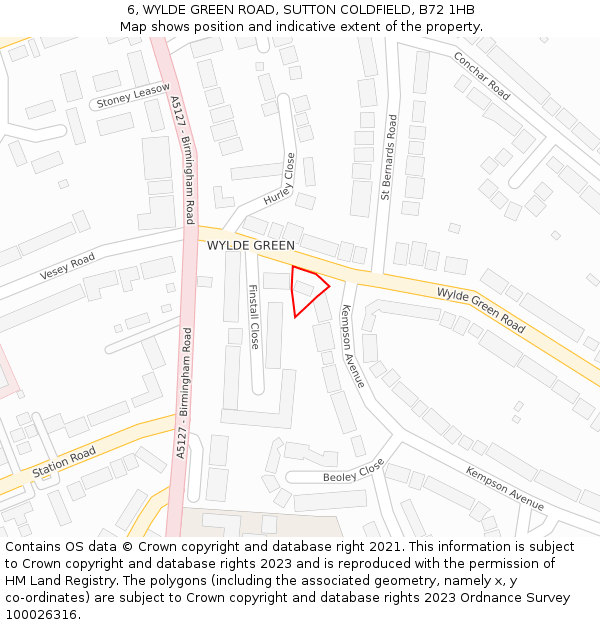 6, WYLDE GREEN ROAD, SUTTON COLDFIELD, B72 1HB: Location map and indicative extent of plot