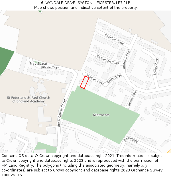 6, WYNDALE DRIVE, SYSTON, LEICESTER, LE7 1LR: Location map and indicative extent of plot