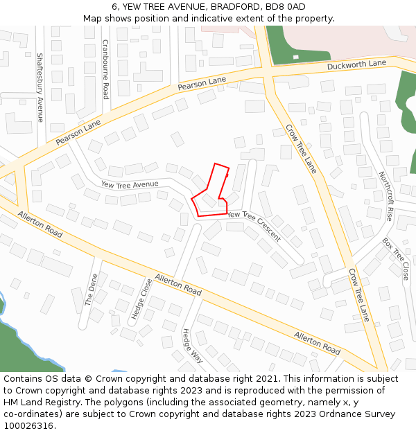 6, YEW TREE AVENUE, BRADFORD, BD8 0AD: Location map and indicative extent of plot