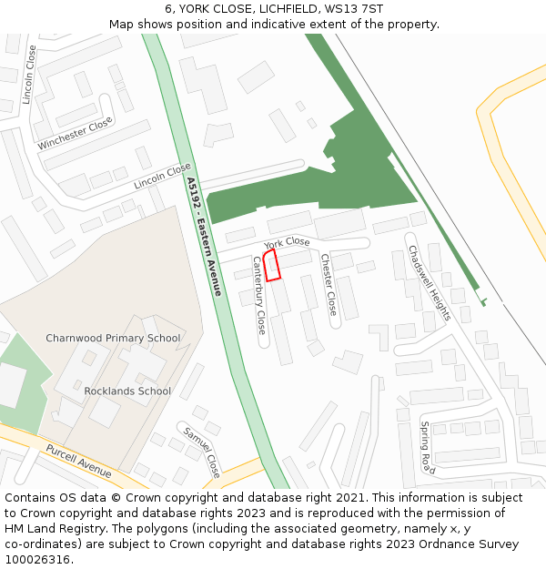 6, YORK CLOSE, LICHFIELD, WS13 7ST: Location map and indicative extent of plot