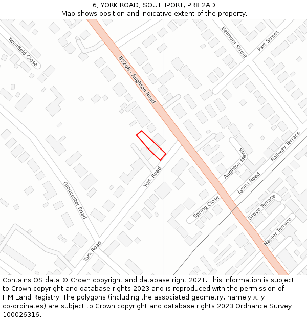 6, YORK ROAD, SOUTHPORT, PR8 2AD: Location map and indicative extent of plot