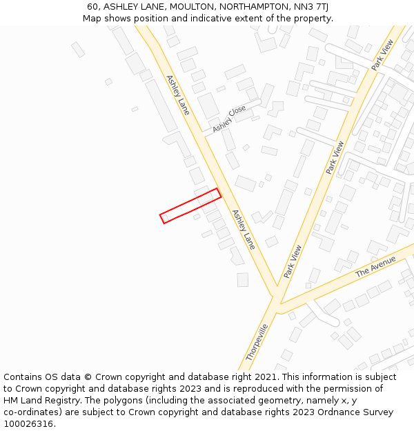 60, ASHLEY LANE, MOULTON, NORTHAMPTON, NN3 7TJ: Location map and indicative extent of plot