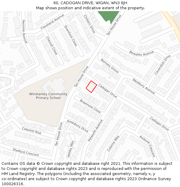 60, CADOGAN DRIVE, WIGAN, WN3 6JH: Location map and indicative extent of plot