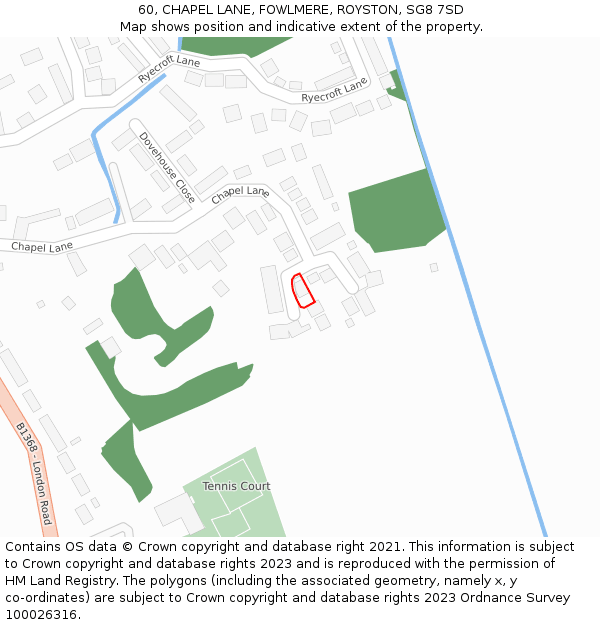 60, CHAPEL LANE, FOWLMERE, ROYSTON, SG8 7SD: Location map and indicative extent of plot