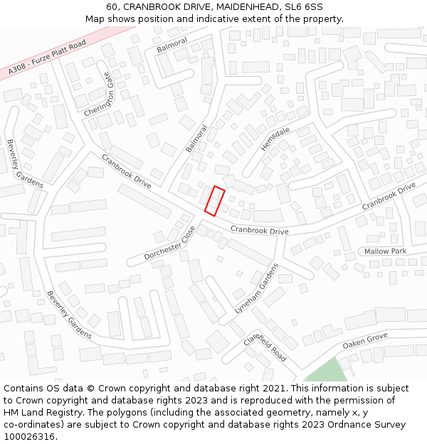 60, CRANBROOK DRIVE, MAIDENHEAD, SL6 6SS: Location map and indicative extent of plot