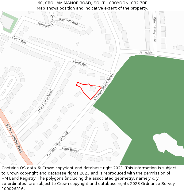 60, CROHAM MANOR ROAD, SOUTH CROYDON, CR2 7BF: Location map and indicative extent of plot