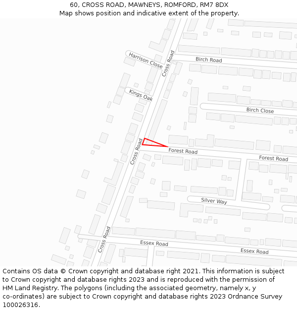 60, CROSS ROAD, MAWNEYS, ROMFORD, RM7 8DX: Location map and indicative extent of plot