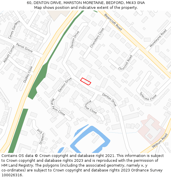 60, DENTON DRIVE, MARSTON MORETAINE, BEDFORD, MK43 0NA: Location map and indicative extent of plot