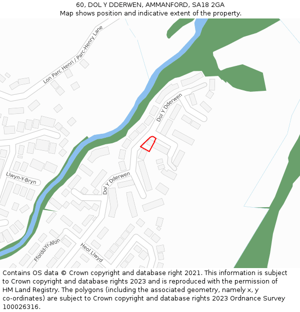 60, DOL Y DDERWEN, AMMANFORD, SA18 2GA: Location map and indicative extent of plot